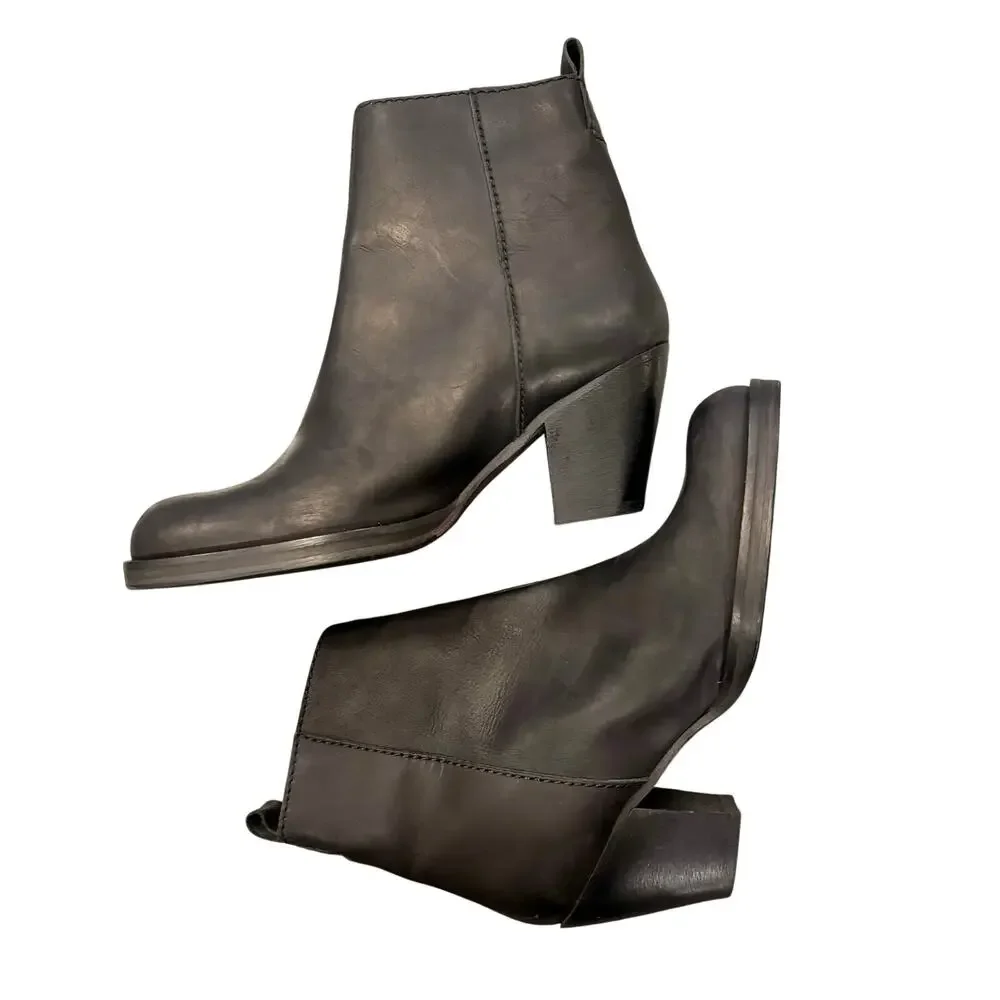 90s Style Acne Chunky Heel Leather Ankle Boots Made in Italy, 36, US Size 6